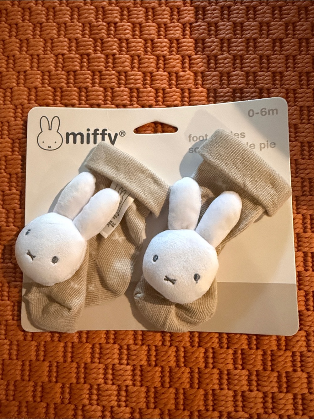 Miffy Beige Baby Plush Bunny Rattle Socks - Neutral Beige & White